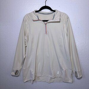 Lands End Womens Size 2X Cream Half Zip Pullover Athletic Thumb Holes Zip Pocket